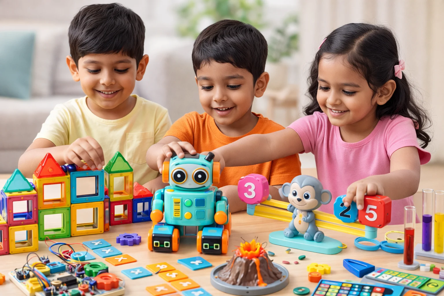 Children playing with STEM toys